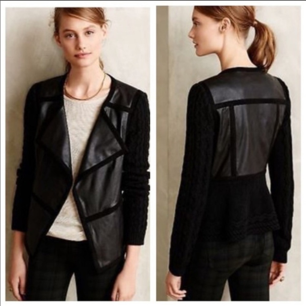 Anthro Elevenses Black Vegan leather/knit Moto